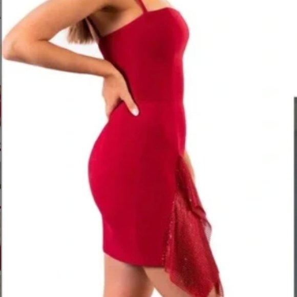 HELSI SAM CHAIN MAIL DETAIL RED MINI DRESS sz XS - Picture 3 of 4